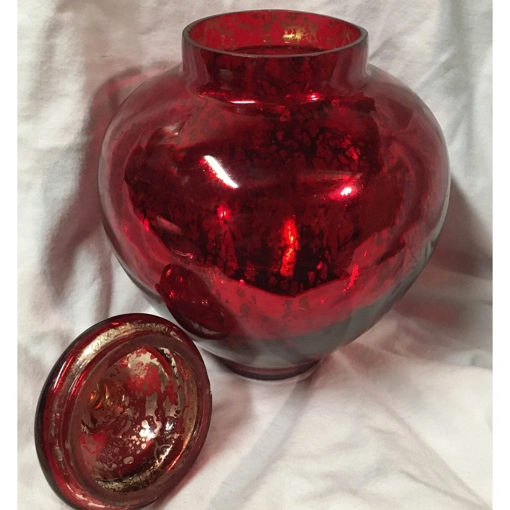 Red Mercury Glass Vase With Lid‎ Holiday Decor 9